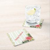 レッドグリーン金ゴールドスパークルポインセチアのクリスマス スクエアペーパーコースター (インサイチュ)