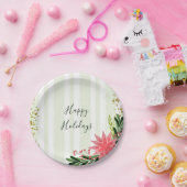 レッドグリーン金ゴールドスパークルポインセチアのクリスマス ペーパープレート (パーティー)