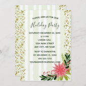 レッドグリーン金ゴールドスパークルポインセチアのクリスマス 招待状 (正面/裏面)