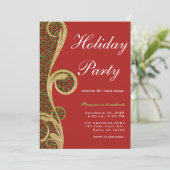 レッドグリーン金ゴールドスワールクリスマスホリデーパーティー 招待状 (スタンド正面)