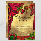 レッドグリーン金ゴールドフェスティバルクリスマスホリデー招待状 招待状 (正面/裏面)
