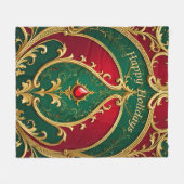 レッドグリーン金ゴールドホリデーフリースブランケット フリースブランケット (正面(横))