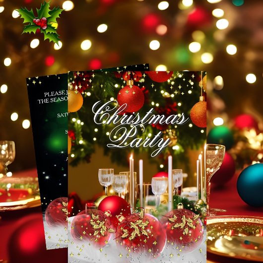 レッドグリーン金ゴールドホリーボードクリスマスクリスマスパーティー 招待状