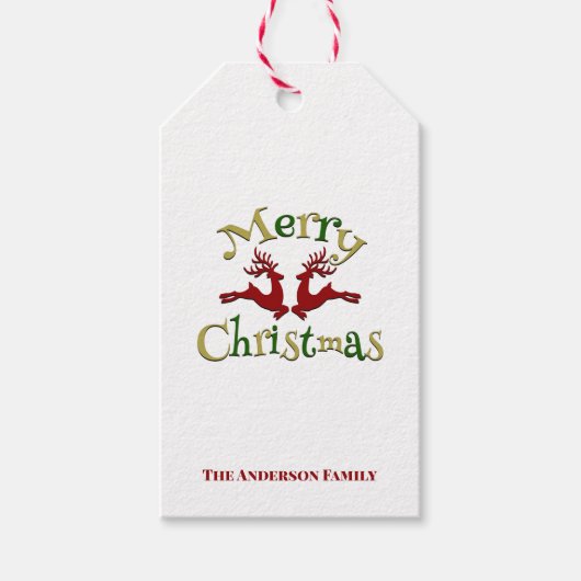 レッドグリーン金ゴールドメリークリスマストナカイ ギフトタグ (正面)