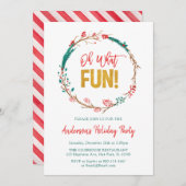 レッドグリーン金ゴールドリースオーワファイおもしろいクリスマスパーティー 招待状 (正面/裏面)