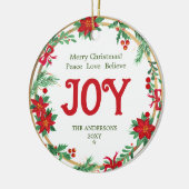 レッドグリーン金ゴールドリースジョイモダンメリークリスマス セラミックオーナメント (左)