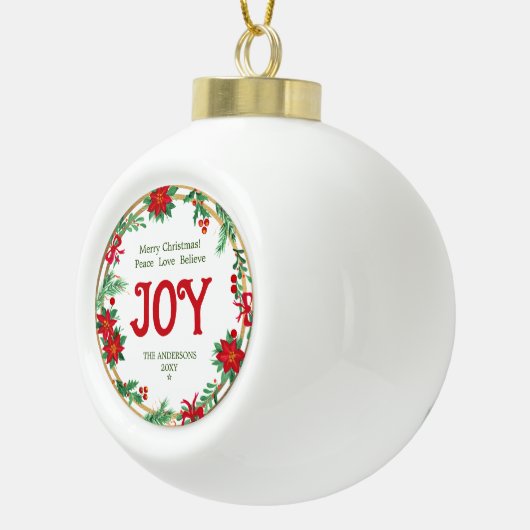 レッドグリーン金ゴールドリースジョイモダンメリークリスマス セラミックボールオーナメント (右)