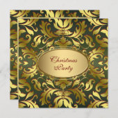 レッドグリーン金ゴールドリーフ企業のクリスマスパーティー 招待状 (正面/裏面)