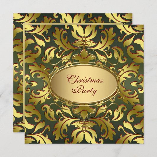 レッドグリーン金ゴールドリーフ企業のクリスマスパーティー 招待状 (正面/裏面)