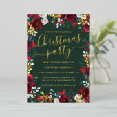 レッドグリーン金ゴールドリーフ企業のクリスマスパーティー 箔招待状 (立ち正面)