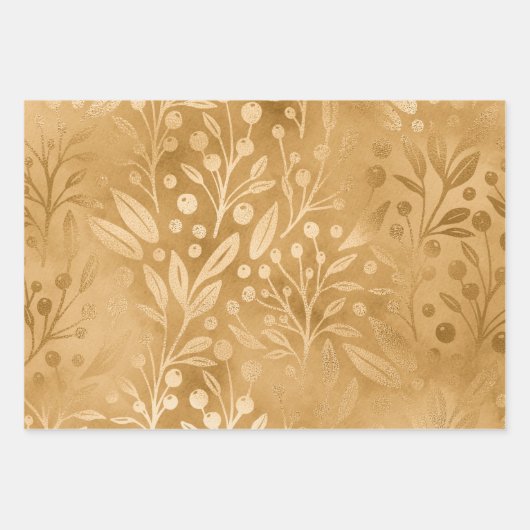 レッドグリーン金ゴールドヴィンテージクリスマスツリー ラッピングペーパーシート (正面)