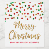 レッドグリーン金ゴールド紙吹雪メリークリスマスカスタム ワインラベル (シングルラベル)