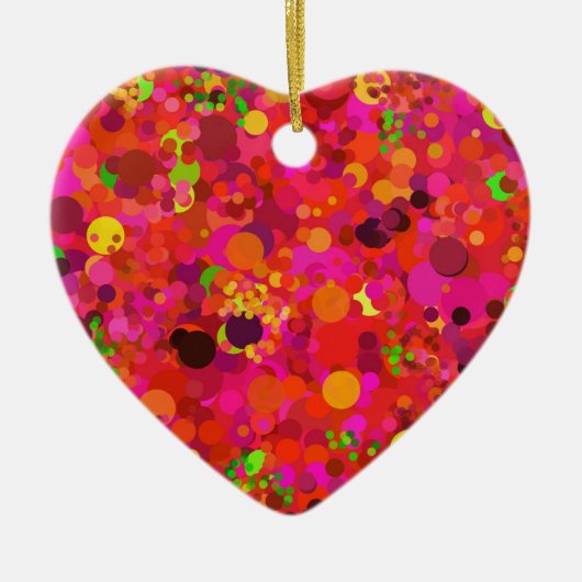 レッドグリーン金ゴールド&ピンクドットデコレーションオーナメント セラミックオーナメント (正面)