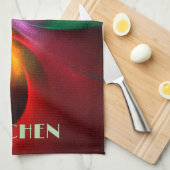 レッドグリーン陰陽モダン抽象芸術アートパターン#20 キッチンタオル (四つ折り)