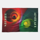 レッドグリーン陰陽モダン抽象芸術アートパターン#20 キッチンタオル (横)