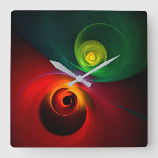 レッドグリーン陰陽モダン抽象芸術アートパターン#20 スクエア壁時計 (正面)