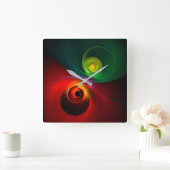 レッドグリーン陰陽モダン抽象芸術アートパターン#20 スクエア壁時計 (ホーム)