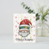 レッドグリーン音楽ノートとサンタクロースはがき ポストカード (スタンド正面)