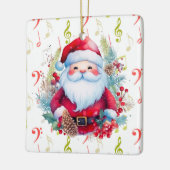 レッドグリーン音楽ノートとサンタクロース セラミックオーナメント (左)