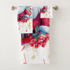 レッドグリーン音楽ノートとサンタクロース バスタオルセット