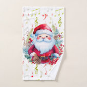 レッドグリーン音楽ノートとサンタクロース バスタオルセット (ハンドタオル)