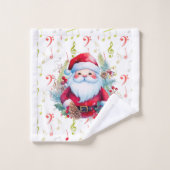 レッドグリーン音楽ノートとサンタクロース バスタオルセット (ウォッシュタオル)