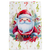 レッドグリーン音楽ノートとサンタクロース ミディアムペーパーバッグ (裏面)