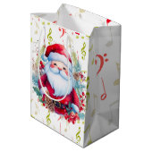 レッドグリーン音楽ノートとサンタクロース ミディアムペーパーバッグ (裏面アングル)