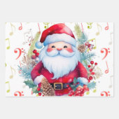 レッドグリーン音楽ノートとサンタクロース ラッピングペーパーシート (正面3)