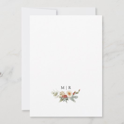 レッドグリーン&金ゴールドクリスマスリースウィンターウェディング 招待状 (裏面)