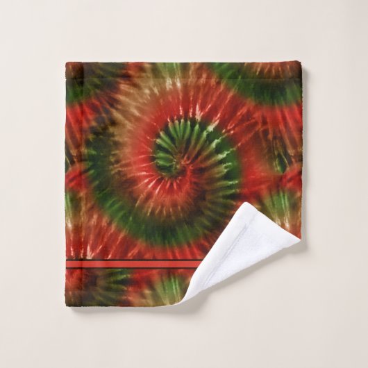 レッドグリーン&金ゴールドクリスマス絞り染め モノグラムの バスタオルセット (ウォッシュタオル)