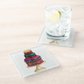 レッドグリーン&金ゴールドホリデークリスマスケーキ ガラスコースター (アングル)