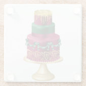 レッドグリーン&金ゴールドホリデークリスマスケーキ ガラスコースター (裏面)