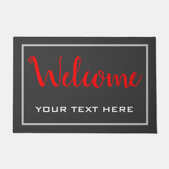 レッドグレイモダンミニマルトレンディー ドアマット (正面)