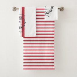 レッドグレインサックストライプヴィンテージ家紋 バスタオルセット