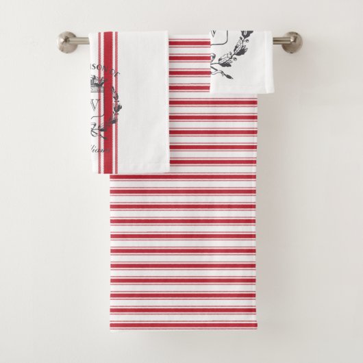レッドグレインサックストライプヴィンテージ家紋 バスタオルセット (インサイチュ)