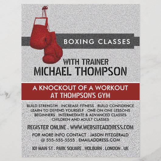 レッドグレインボクシング手袋、ボクシングクラス広告 チラシ (正面)