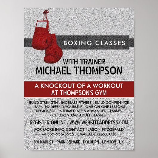 レッドグレインボクシング手袋、ボクシングクラス広告 ポスター (正面)