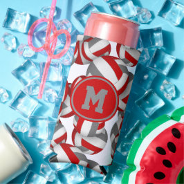 レッドグレーのチームカラーバレーボールのパターン スリム缶クーラー