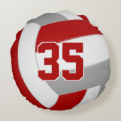 レッドグレーのチームカラーリアリスティックバレーボール ラウンドクッション (裏面)