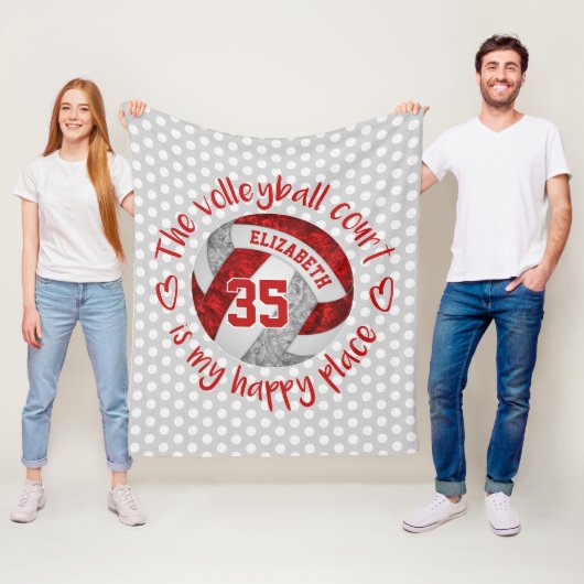 レッドグレーのバレーボールのコートは私の幸せな場所である フリースブランケット (インサイチュ)