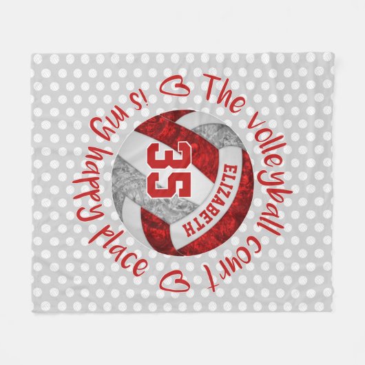 レッドグレーのバレーボールのコートは私の幸せな場所である フリースブランケット (正面(横))