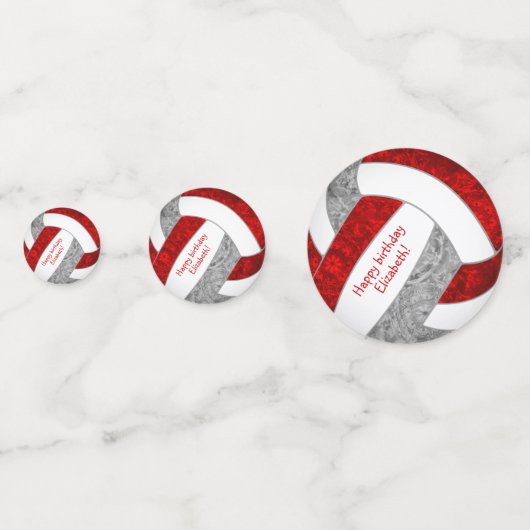 レッドグレーの女の子のバレーボール誕生日パーティー コンフェッティ (正面)
