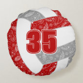 レッドグレーの女の子ボホ羽模様バレーボール ラウンドクッション (裏面)