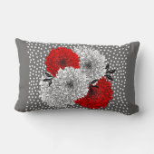 レッドグレーアンドホワイトフローラ水玉模様ミックスデザイン ランバークッション (裏面)