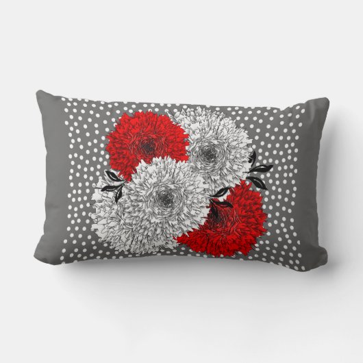 レッドグレーアンドホワイトフローラ水玉模様ミックスデザイン ランバークッション (裏面)