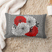 レッドグレーアンドホワイトフローラ水玉模様ミックスデザイン ランバークッション (ブランケット)