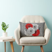 レッドグレーアンドホワイトフローラ水玉模様ミックスデザイン ランバークッション (椅子)