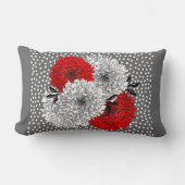 レッドグレーアンドホワイトフローラ水玉模様ミックスデザイン ランバークッション (正面)