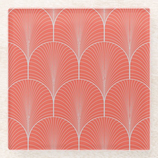 レッドグレーアートデコ、ヴィンテージ壁紙。 ガラスコースター (正面)